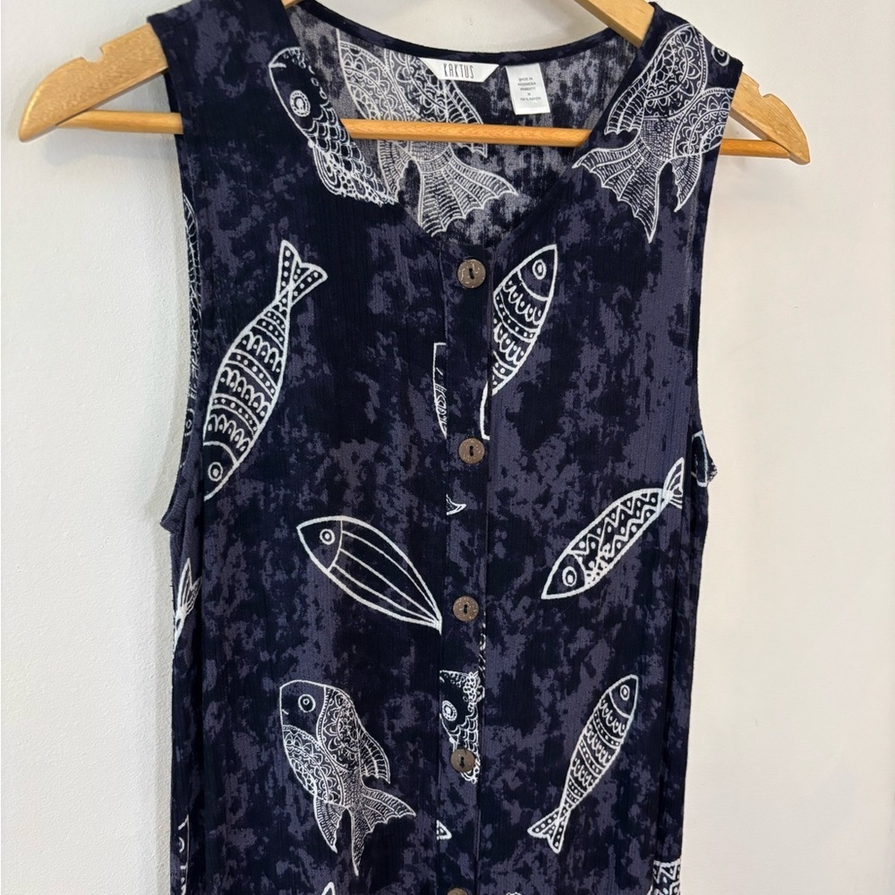 Kaktus Batik Sardine Girl Fish Print Midi Dress - Picture 3 of 6
